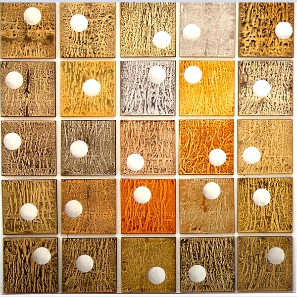 Ball der klänge 1989, Acryl Nessel, 200x200cm, 25 teilig